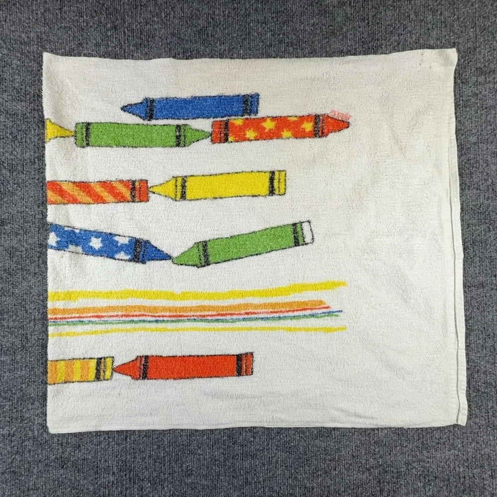 VTG R.A. Briggs Hand Towel Multicolor Crayon Print 23x52 Cotton USA Bath Decor